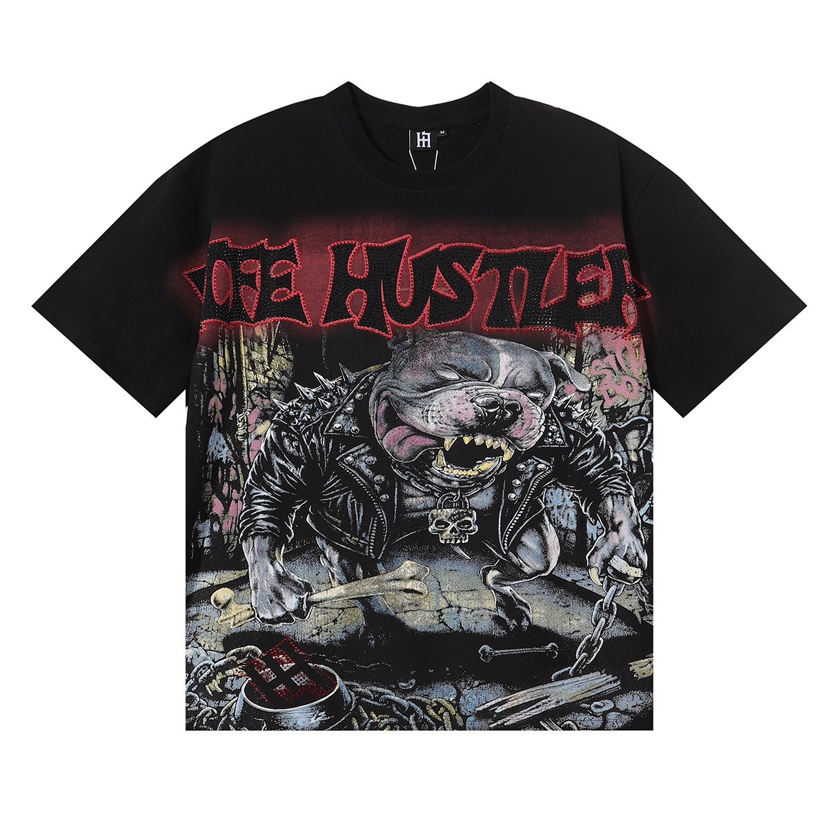 Life Hustlere Angry Pitbull Rhinestone Graphic T-Shirt — hero