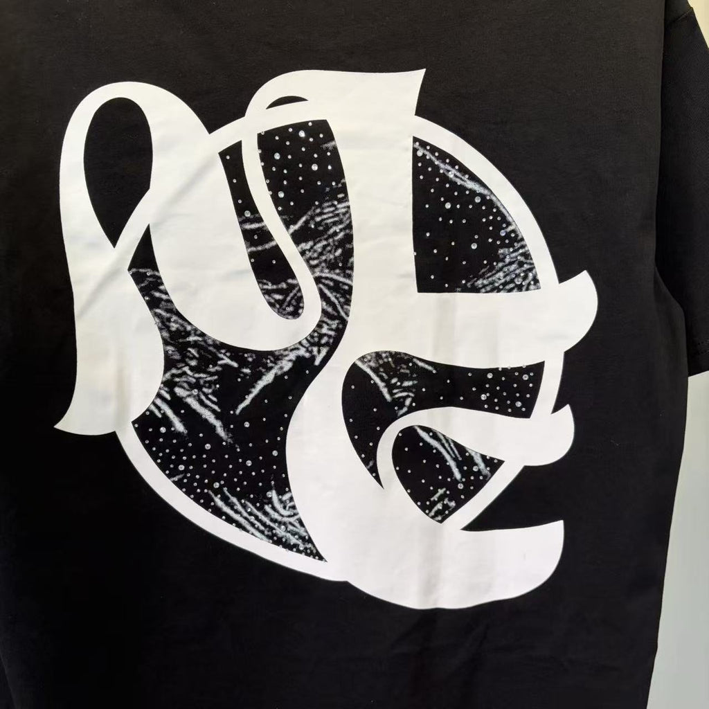 Black Abstract White Wordmark Graphic T-Shirt — detail