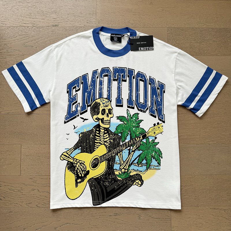 MIXED EMOTION Skeleton Guitar Graphic T-Shirt — front