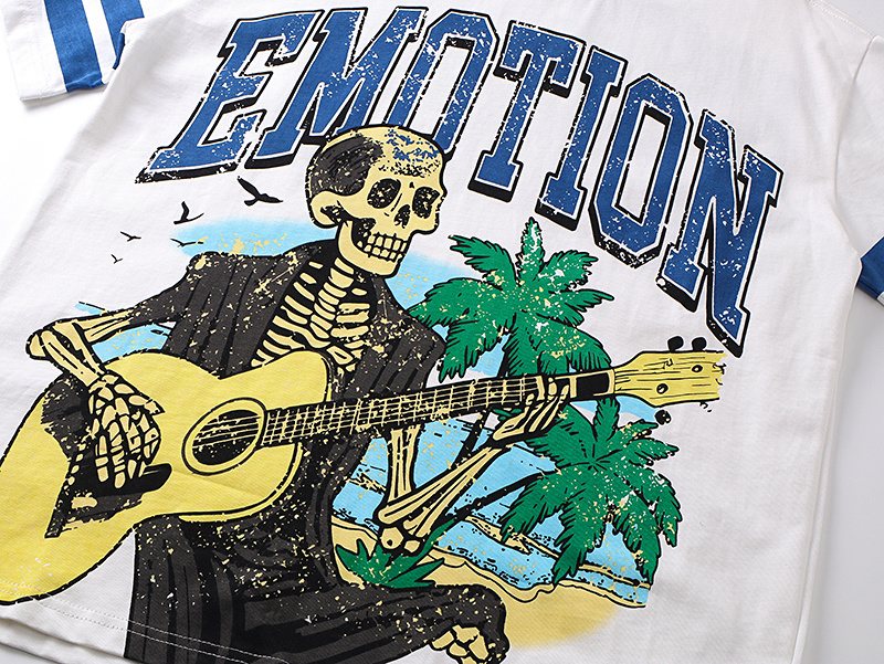 MIXED EMOTION Skeleton Guitar Graphic T-Shirt — detail