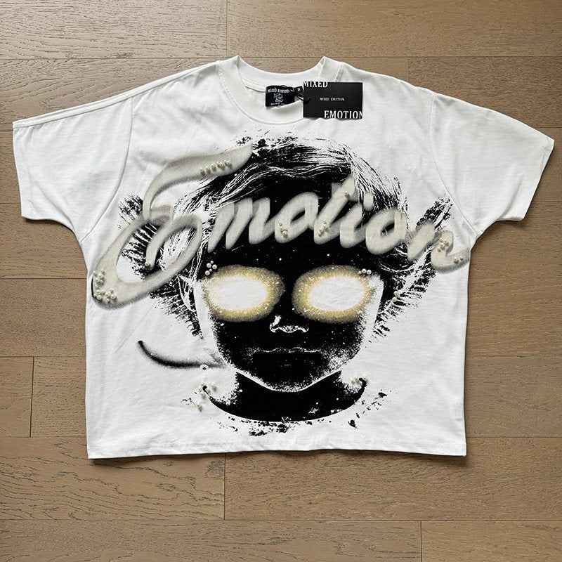 Mixed Emotion Portrait Graphic T-Shirt — front