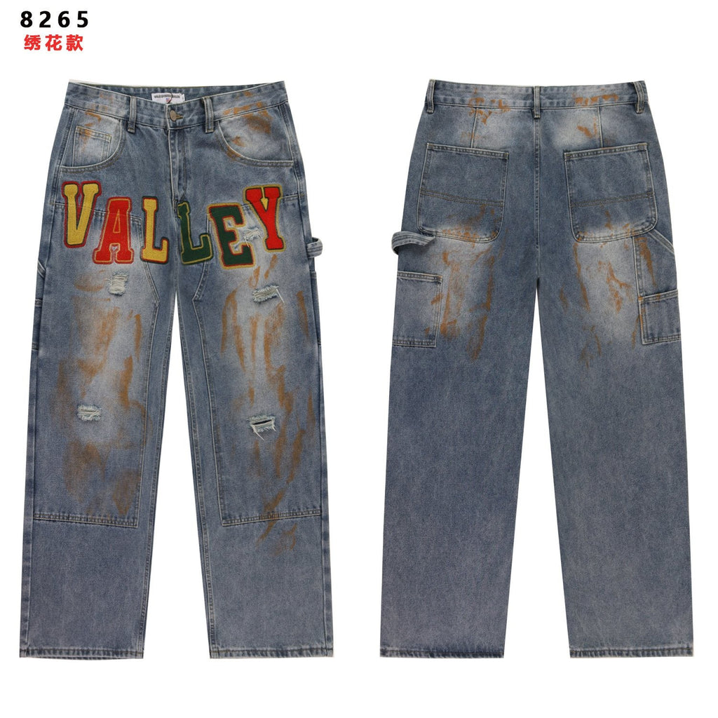 VALLEY Distressed Appliqué Cargo Jeans — hero