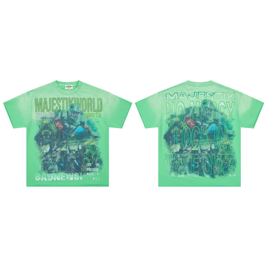 MAJESTIK Green Football Graphic T-Shirt — hero