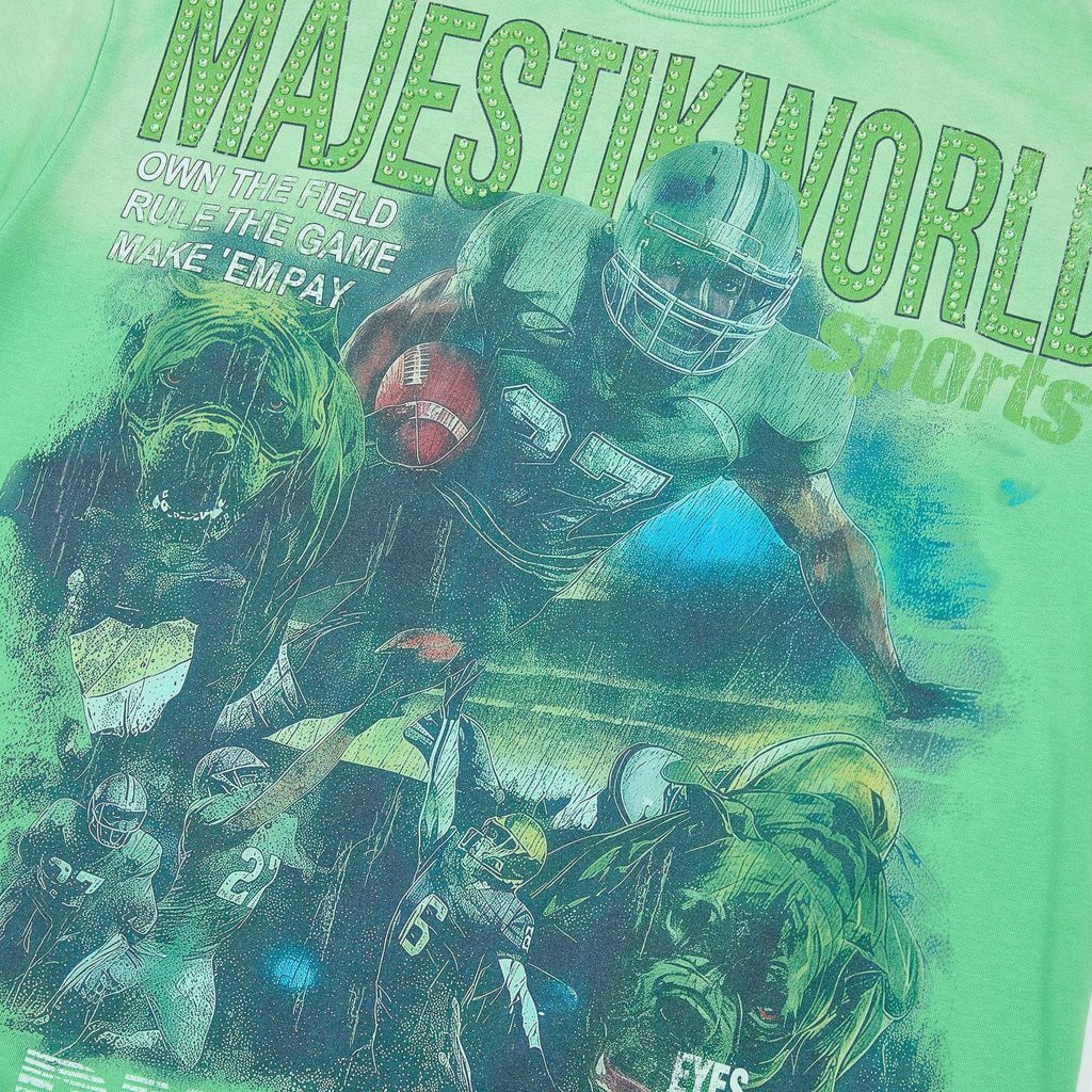 MAJESTIK Green Football Graphic T-Shirt — detail