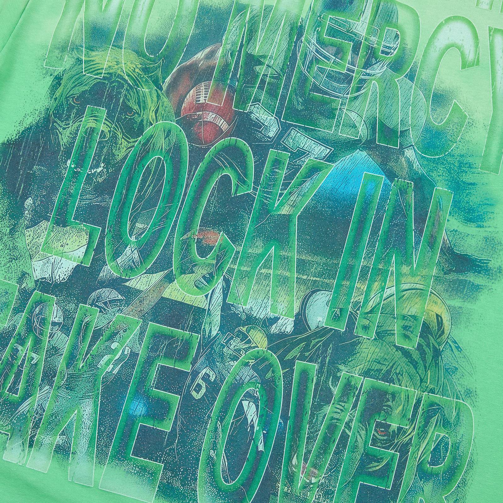 MAJESTIK Green Football Graphic T-Shirt — detail