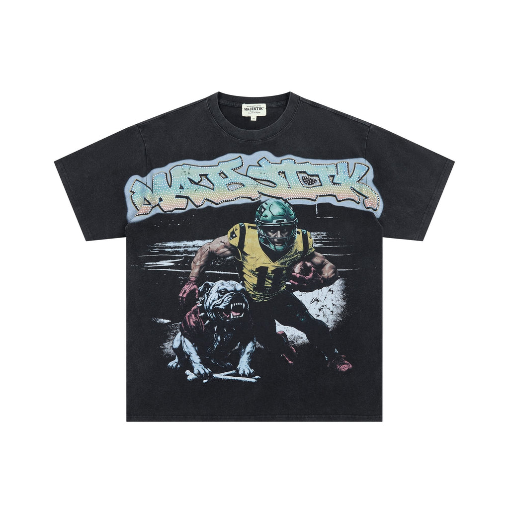 MAJESTIK Bulldog Football Graphic Cropped T-Shirt — hero