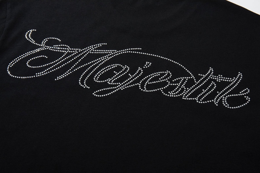MAJESTIK Distressed Rhinestone Graphic T-Shirt — detail