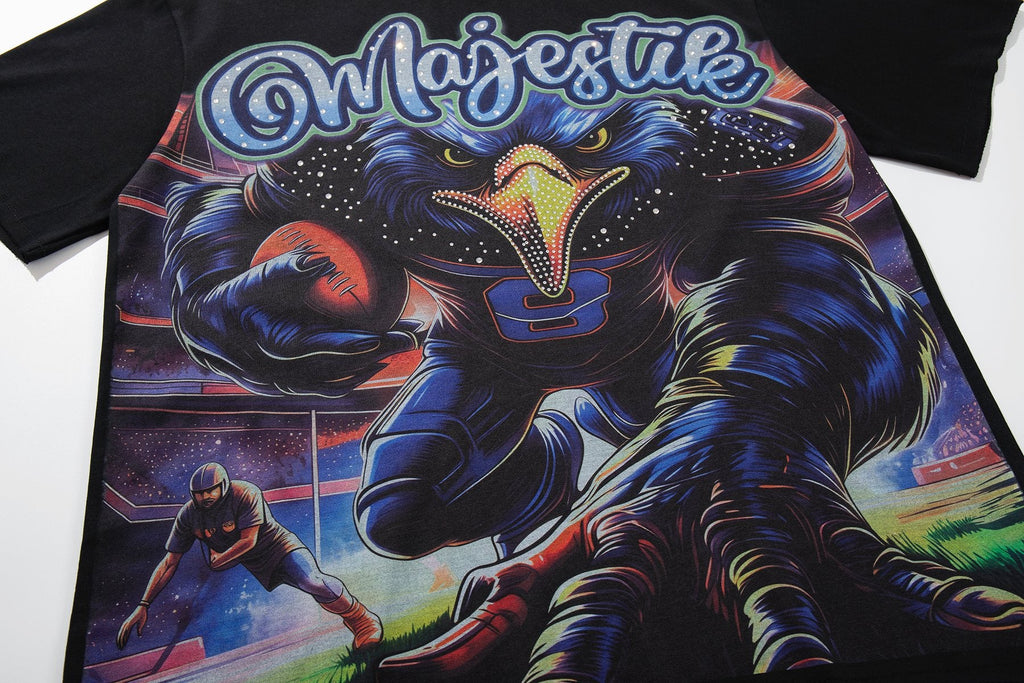 MAJESTIK Distressed Rhinestone Graphic T-Shirt — detail