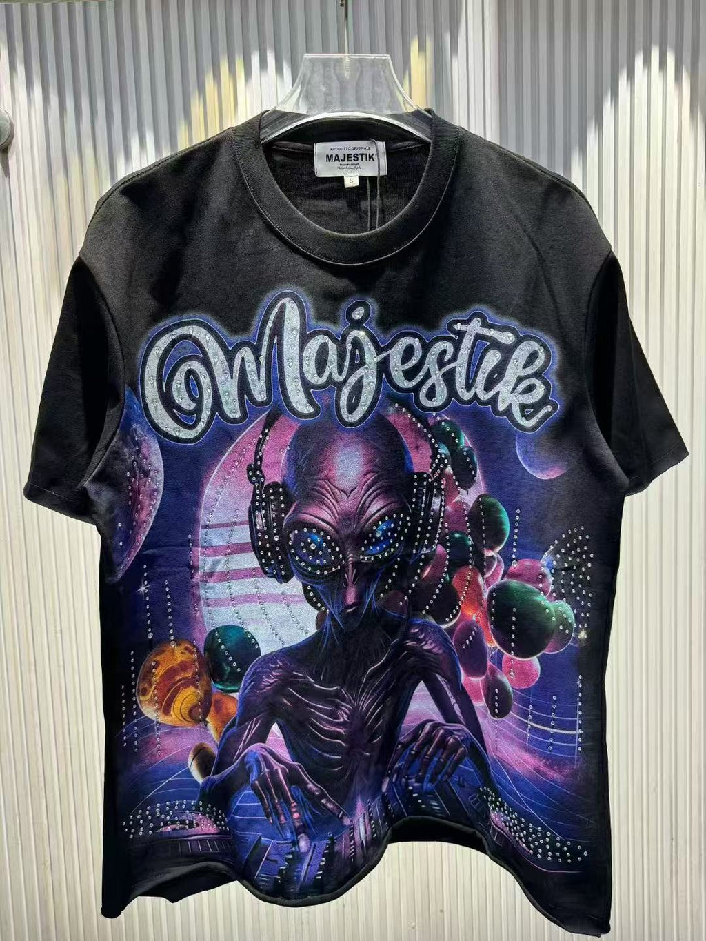 MAJESTIK Alien Rhinestone Graphic T-Shirt — context