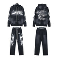 Hellstar White Vector Graphic Black Hoodie & Pants Set — front