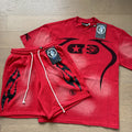 Hellstar Abstract Eye Flame T-Shirt and Shorts Set - Red — front