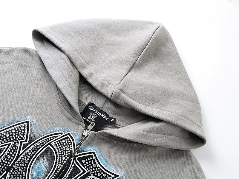 MIXED EMOTION Skateboard Graphic Zip Hoodie - Gray — detail