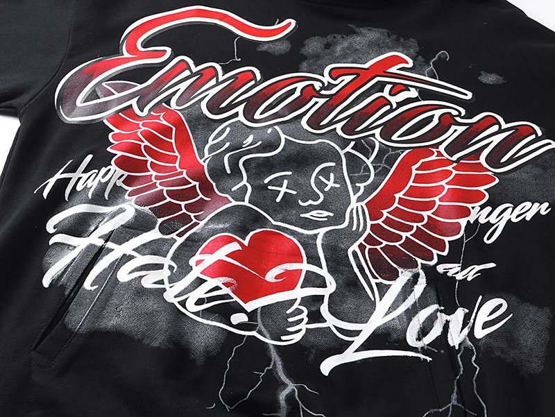 MIXED EMOTION Street Graffiti Graphic Hoodie — detail