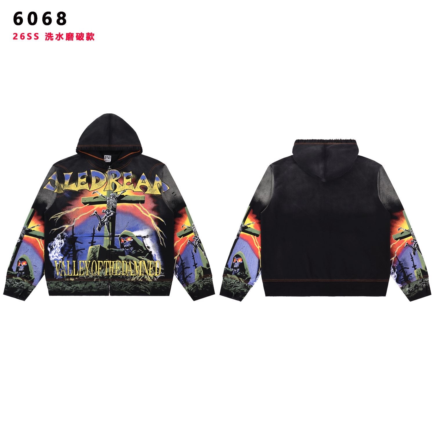 VALE USA Valley of the Damned Skeleton Graphic Zip Hoodie — hero