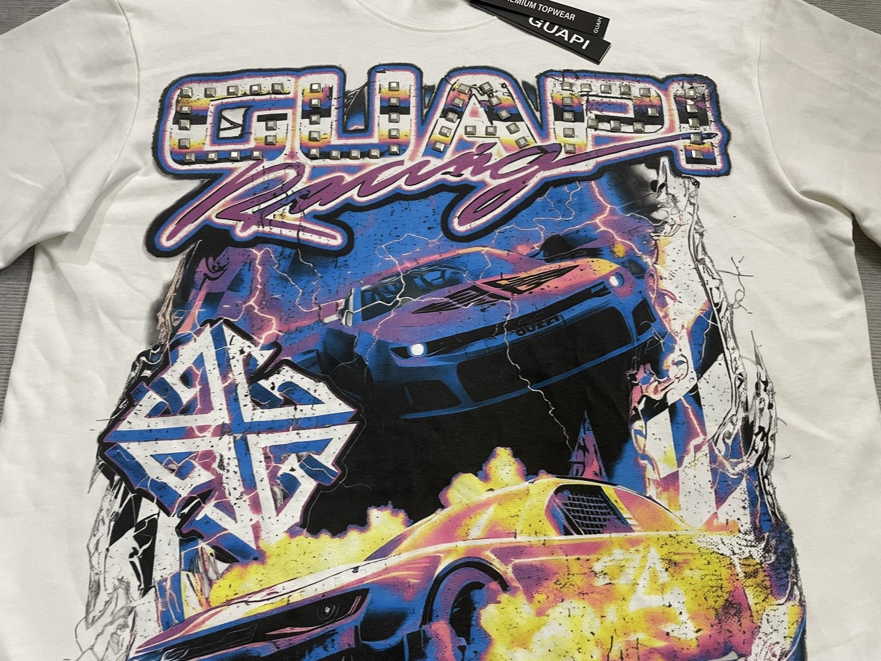 GUAPI Racing Car Graphic T-Shirt — fabric_closeup
