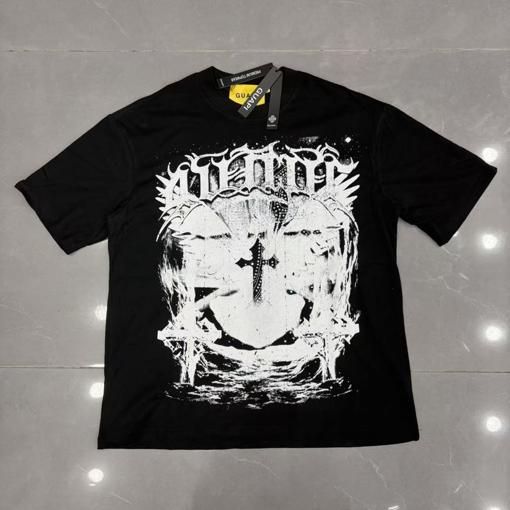 GUAPI Distressed Rhinestone Graphic T-Shirt — front