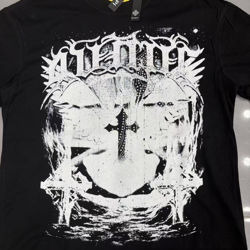 GUAPI Distressed Rhinestone Graphic T-Shirt — detail