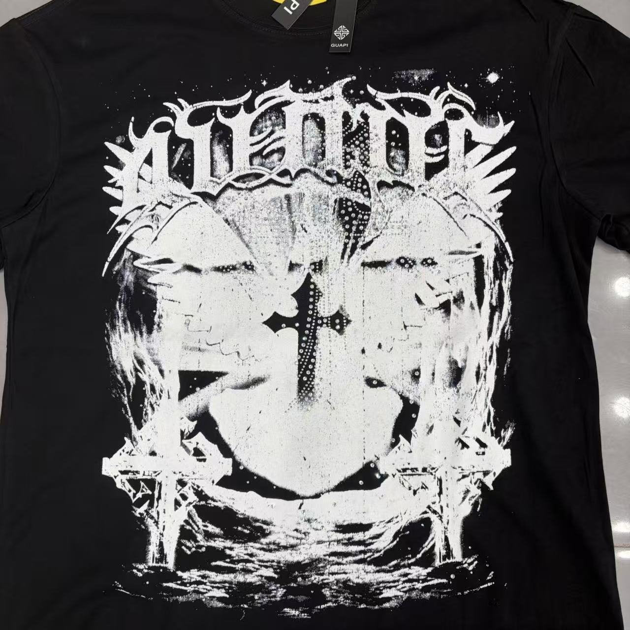 GUAPI Distressed Rhinestone Graphic T-Shirt — detail