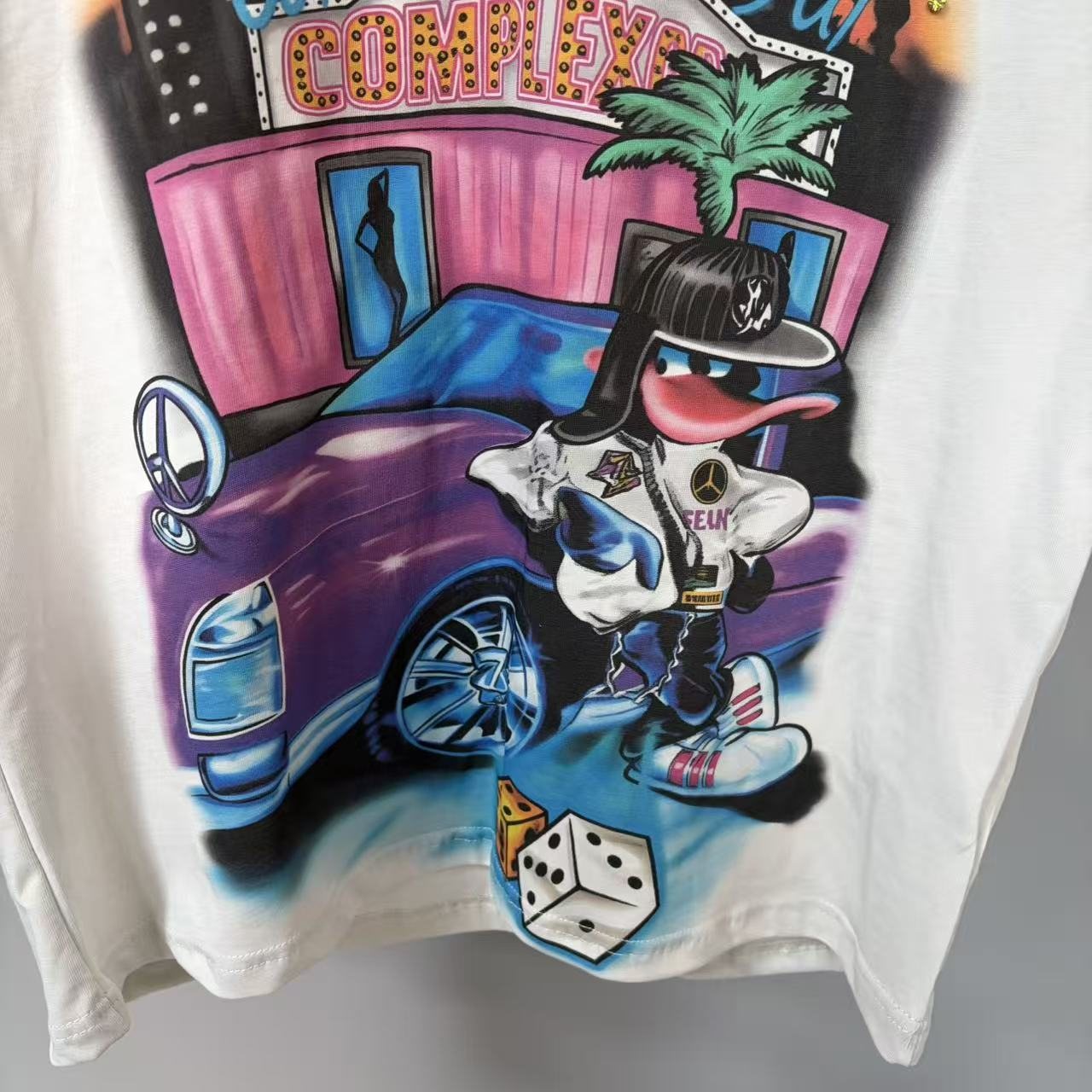 TRIPLE SEVENS Cream Rhinestone Graphic Short-Sleeve T-Shirt — detail