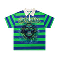 MAJESTIK Green/Blue Striped Skull Graphic Polo Shirt — hero