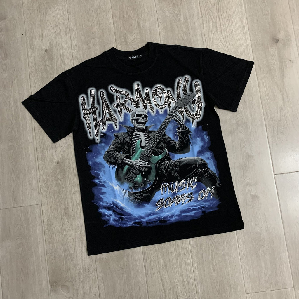 HARMONY Guitar Skeleton Graphic T-Shirt — front