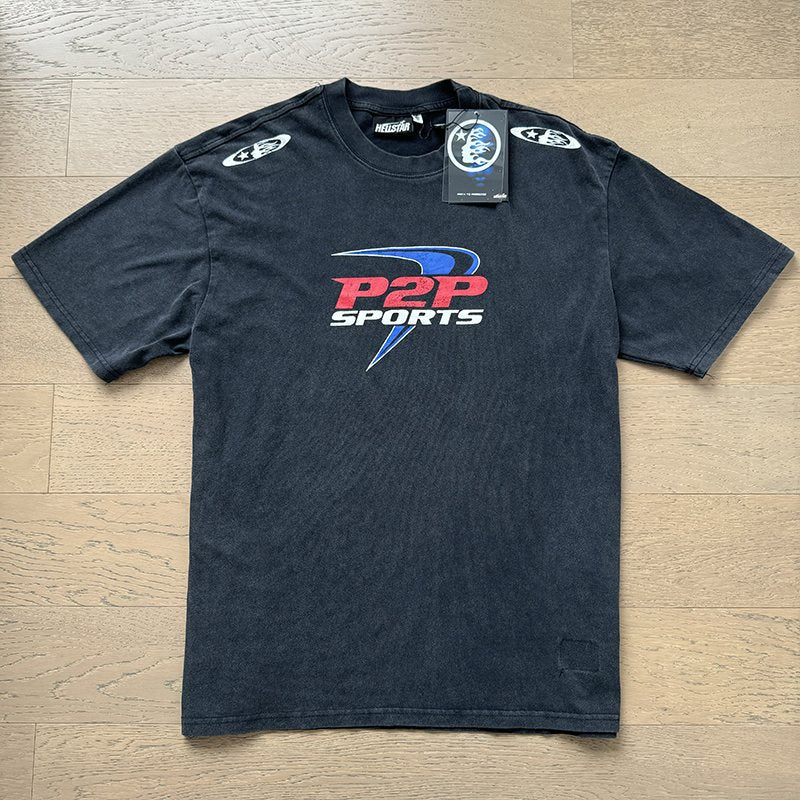 Hellstar P2P Sports Washed Black Graphic T-Shirt — context