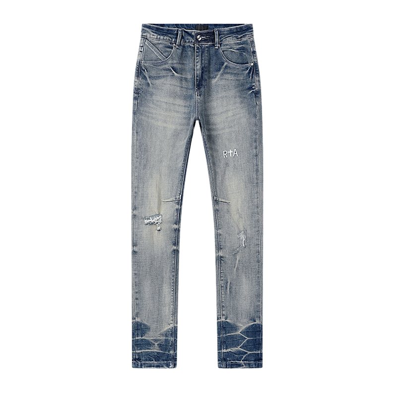 R+A Distressed Washed Blue Jeans — front