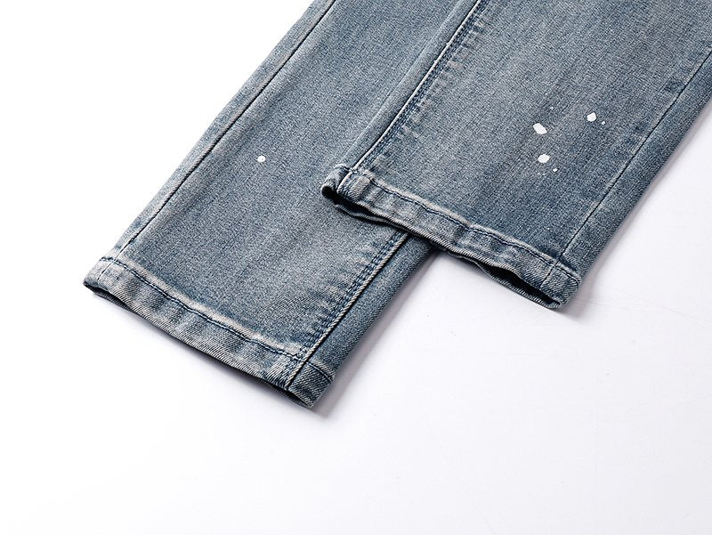 R+A Light Blue Paint Splatter Jeans — detail