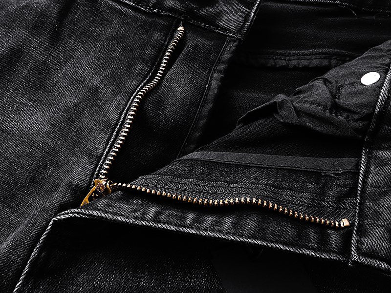R+A Washed Distressed Black Jeans — detail