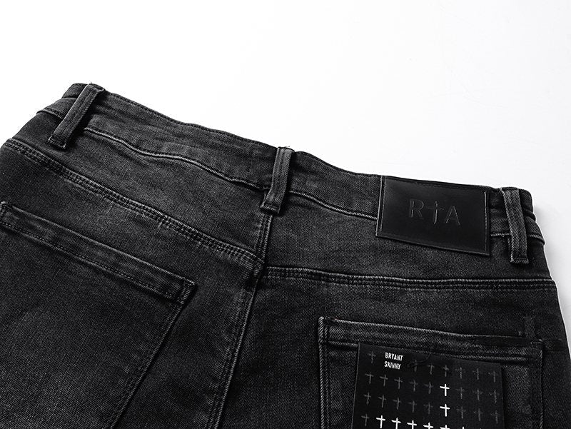 R+A Washed Distressed Black Jeans — detail