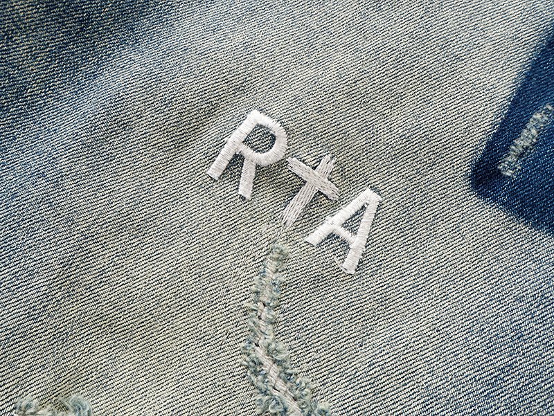 R+A Light Blue Distressed Paint Splatter Jeans — detail