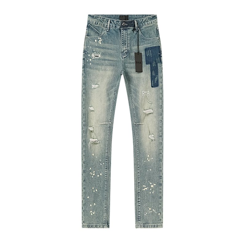 R+A Light Blue Distressed Paint Splatter Jeans — hero