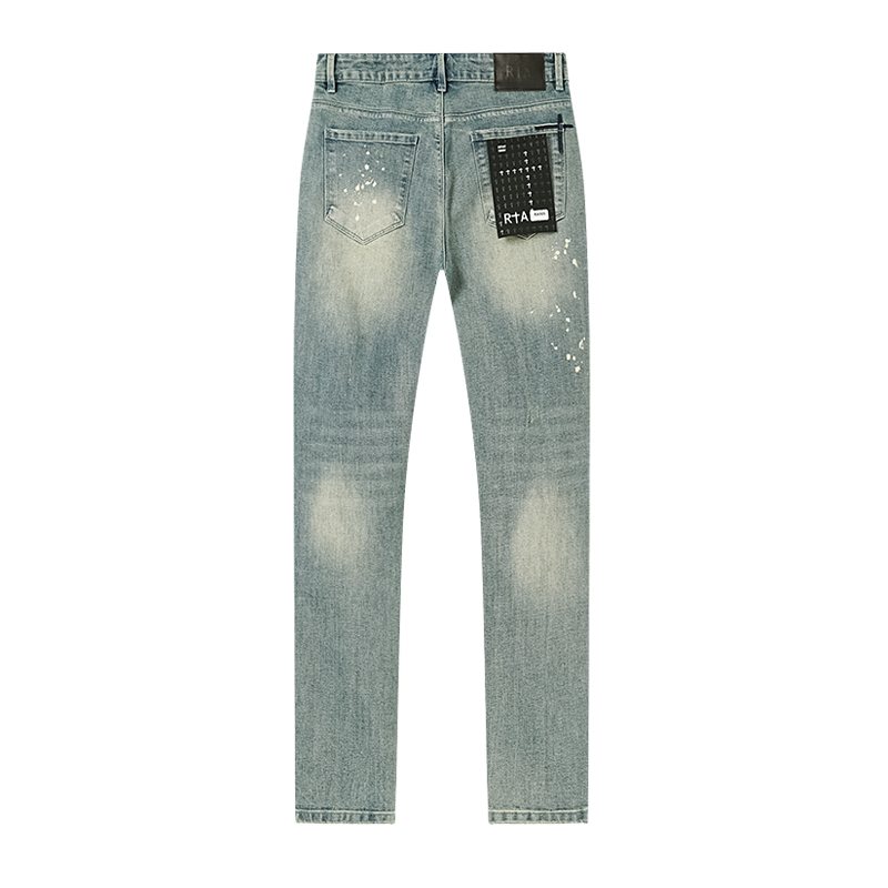 R+A Light Blue Distressed Paint Splatter Jeans — back