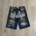VALE 1980s Patch Rhinestone Denim Shorts — hero