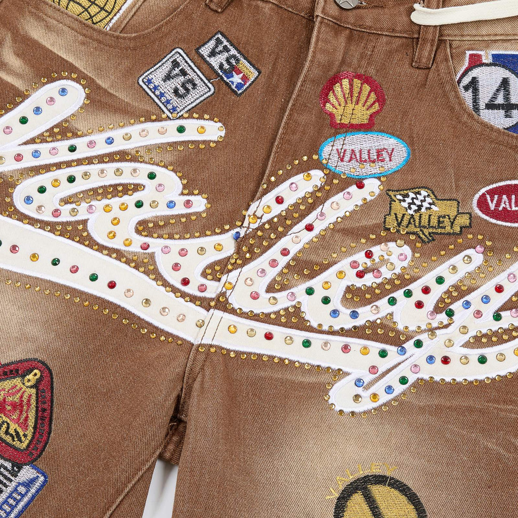 VALE 1980s Patch Rhinestone Denim Shorts — detail