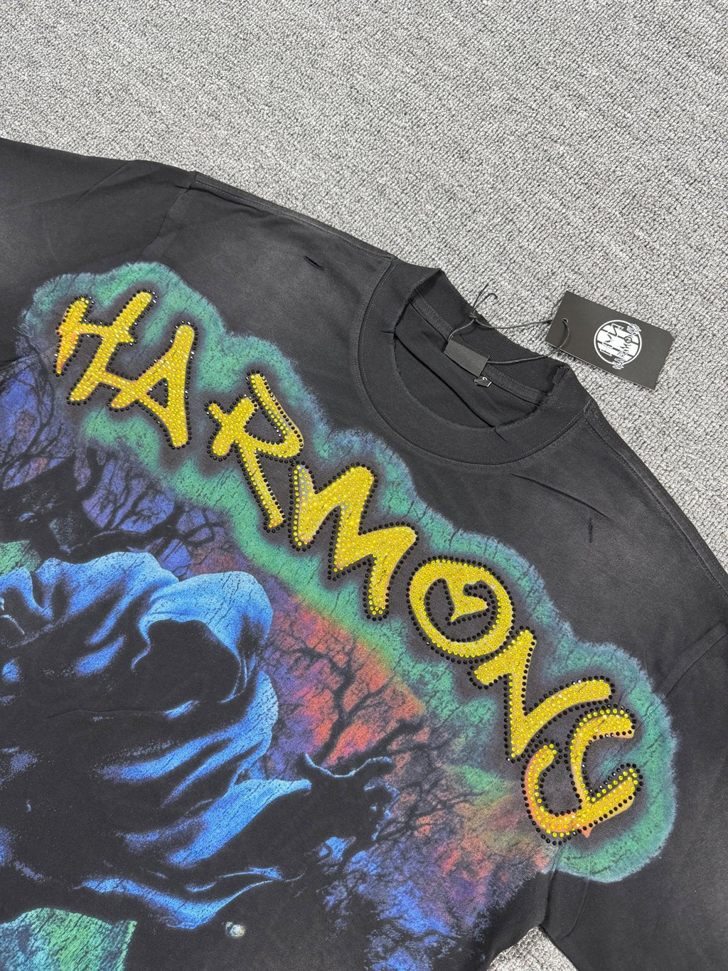 HARMONY New Age Black Front & Back Graphic T-Shirt — detail
