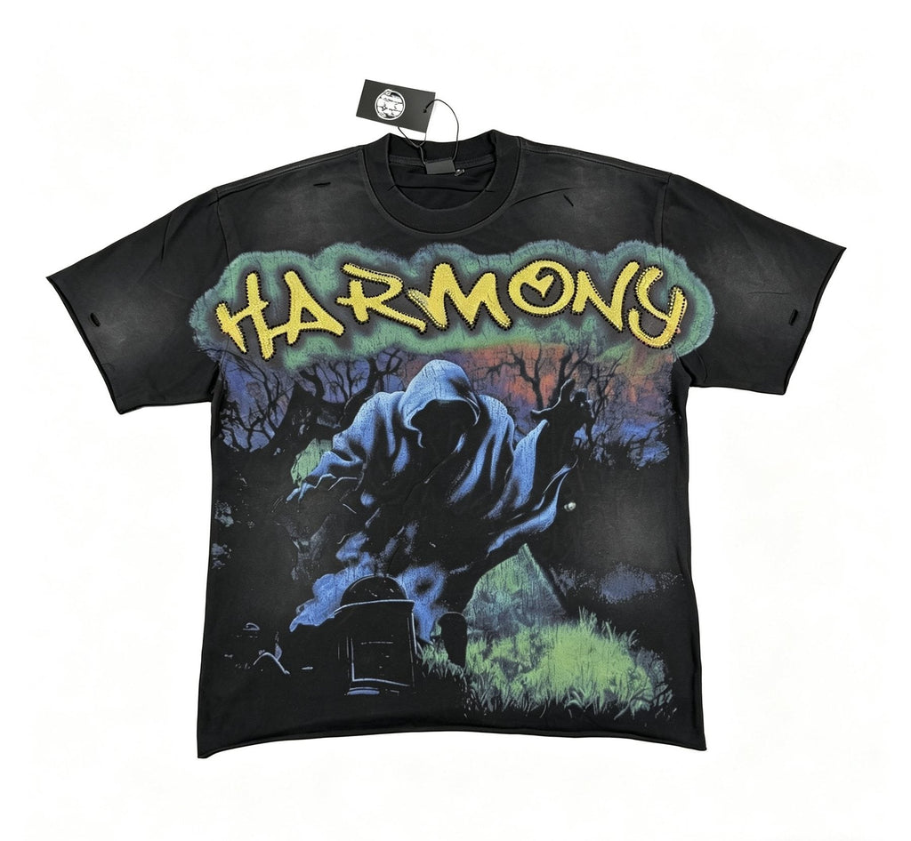 HARMONY New Age Black Front & Back Graphic T-Shirt — front
