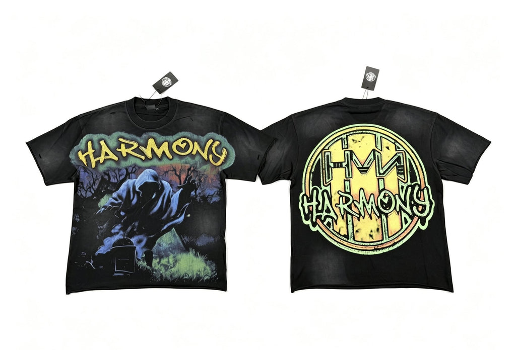 HARMONY New Age Black Front & Back Graphic T-Shirt — hero