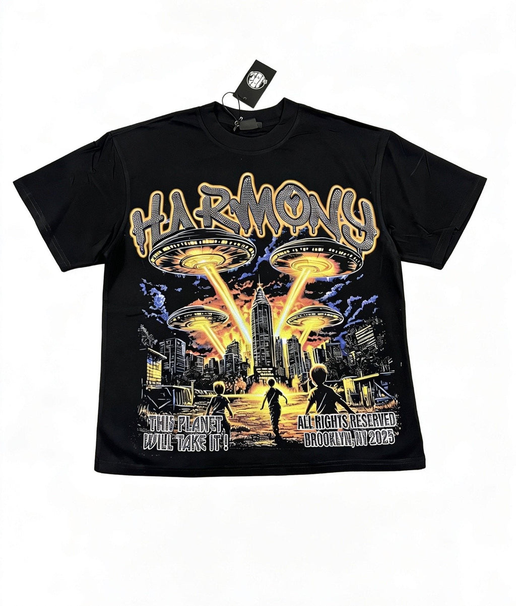HARMONY New Age UFO City Graphic Short-Sleeve T-Shirt — front
