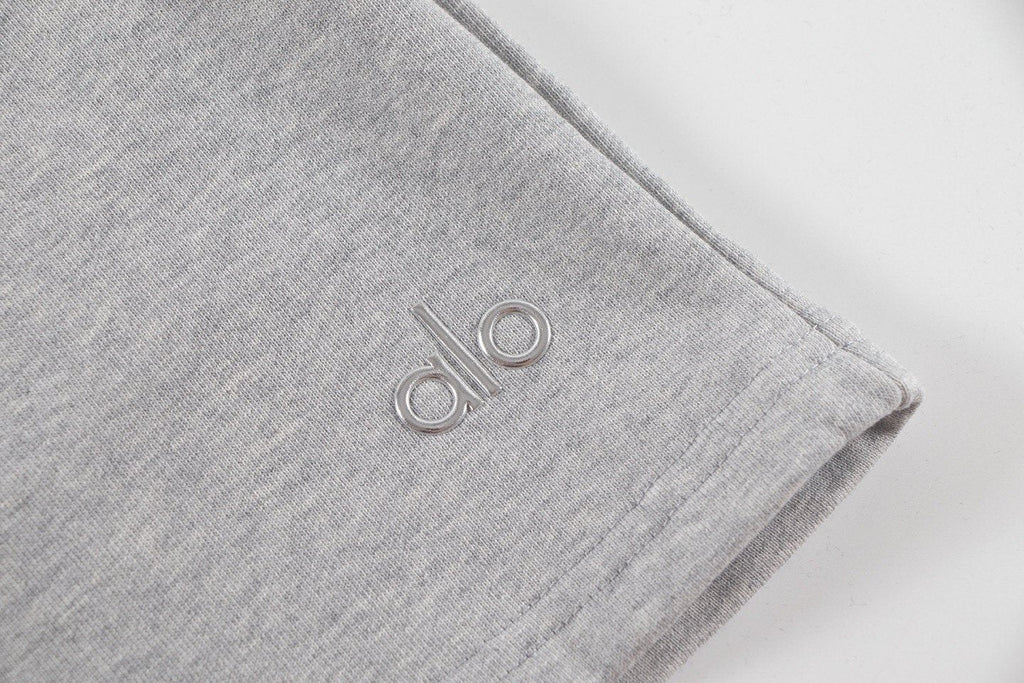 alo Elastic Waist Logo Detail Shorts — fabric_closeup