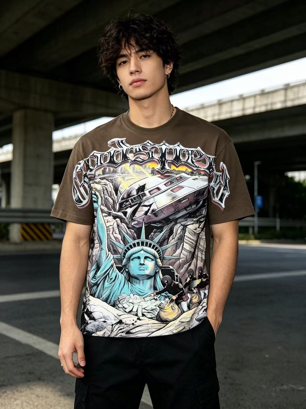 Godspeed Rock Graphic Short-Sleeve T-Shirt — model