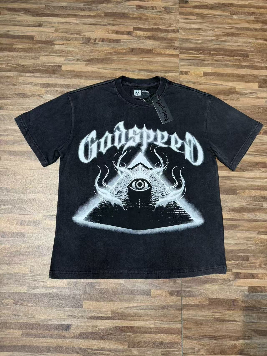 Godspeed Out of Many One Washed Black Graphic T-Shirt — front