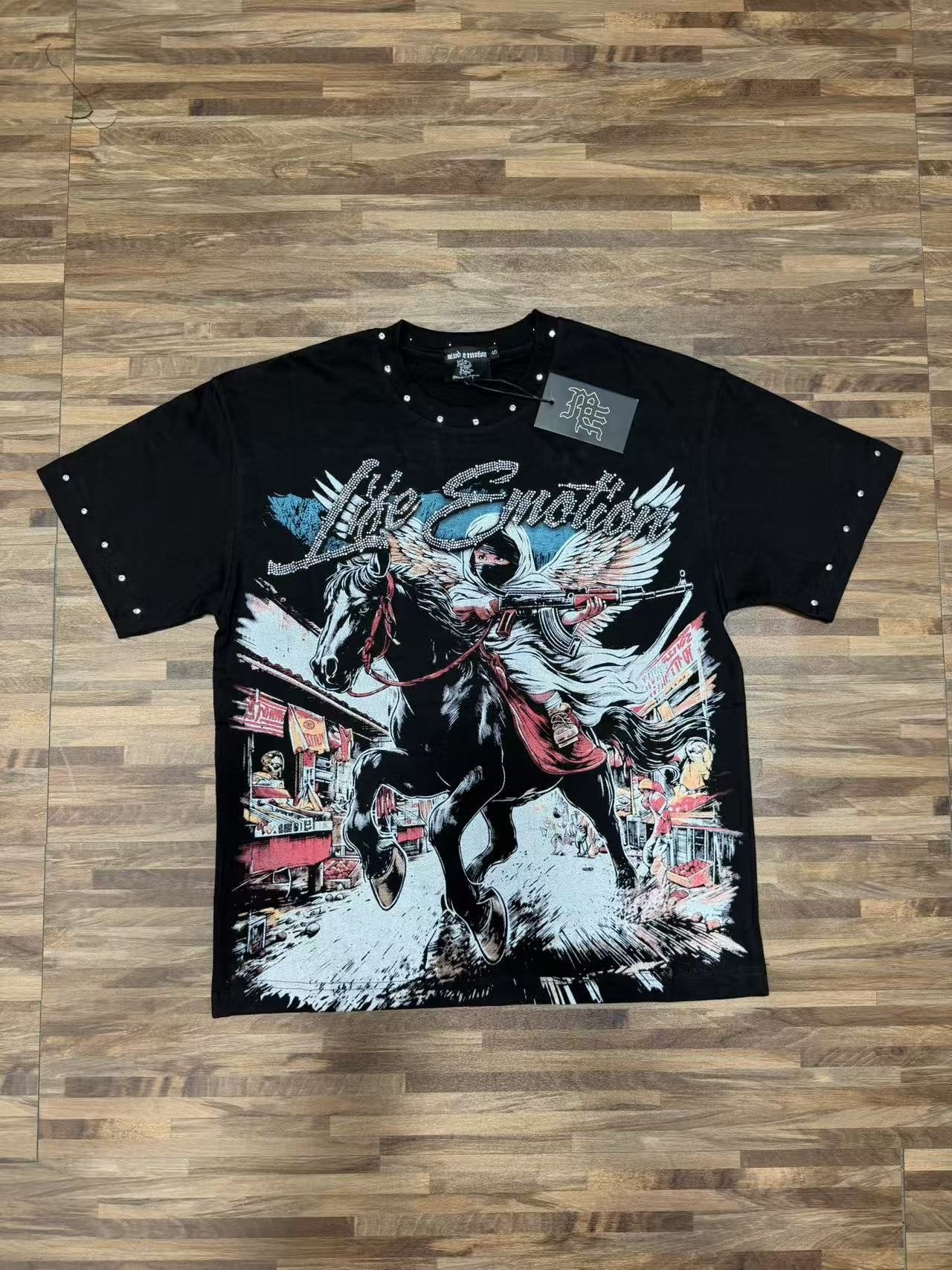 MIXED EMOTION Rhinestone Front Graphic T-Shirt — front