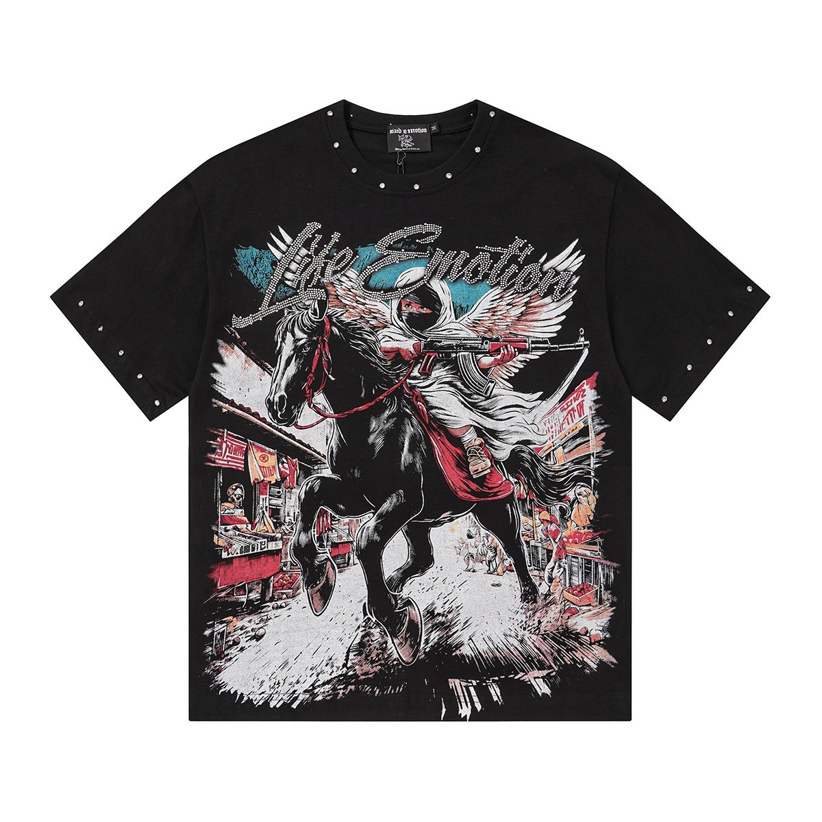 MIXED EMOTION Rhinestone Front Graphic T-Shirt — hero