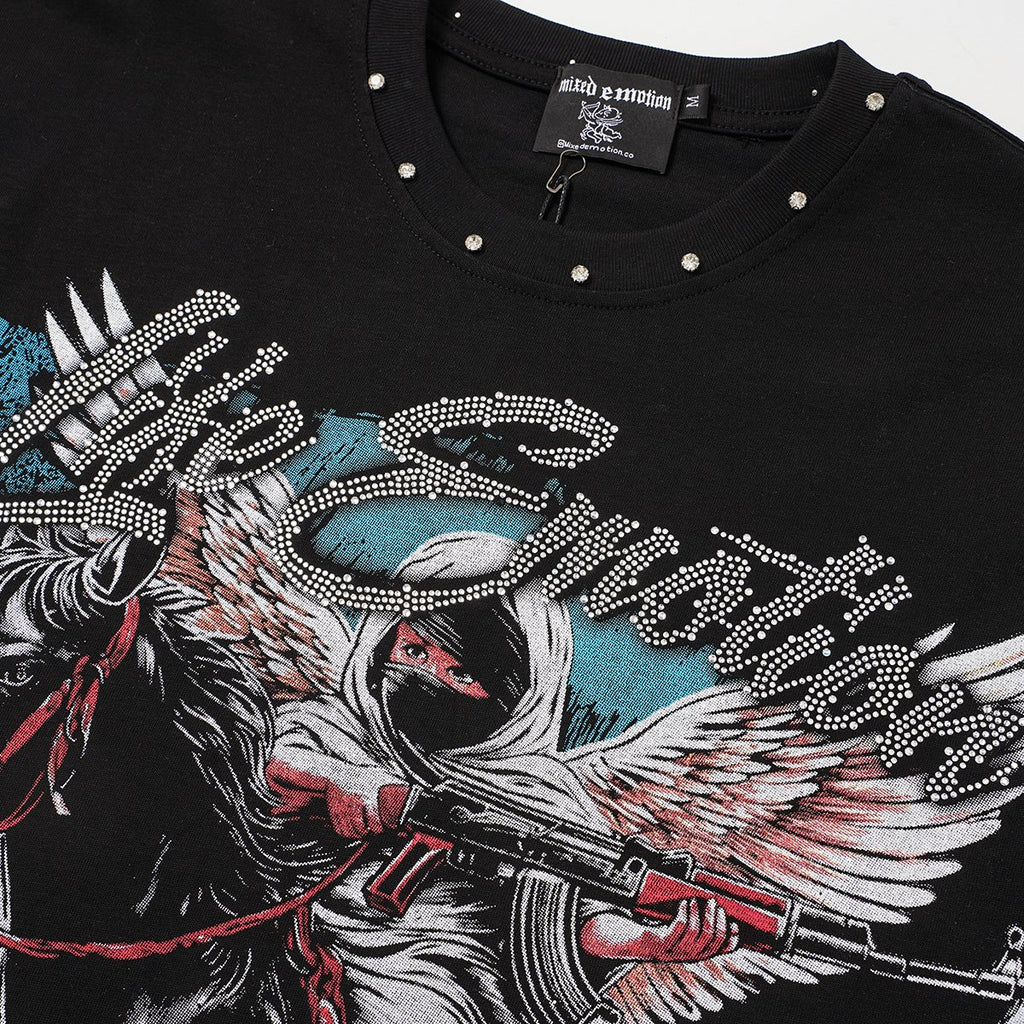 MIXED EMOTION Rhinestone Front Graphic T-Shirt — detail