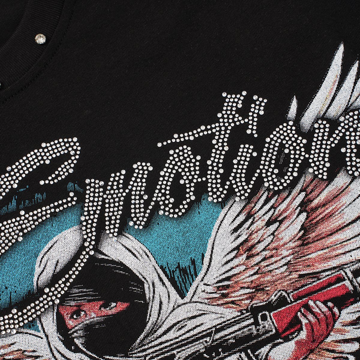 MIXED EMOTION Rhinestone Front Graphic T-Shirt — detail