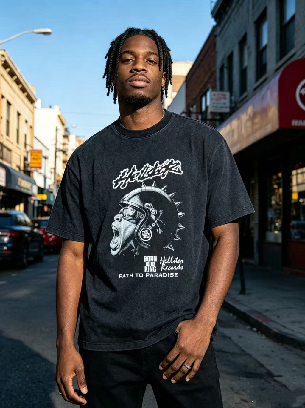 Hellstar Born to Be King Graphic T-Shirt — model