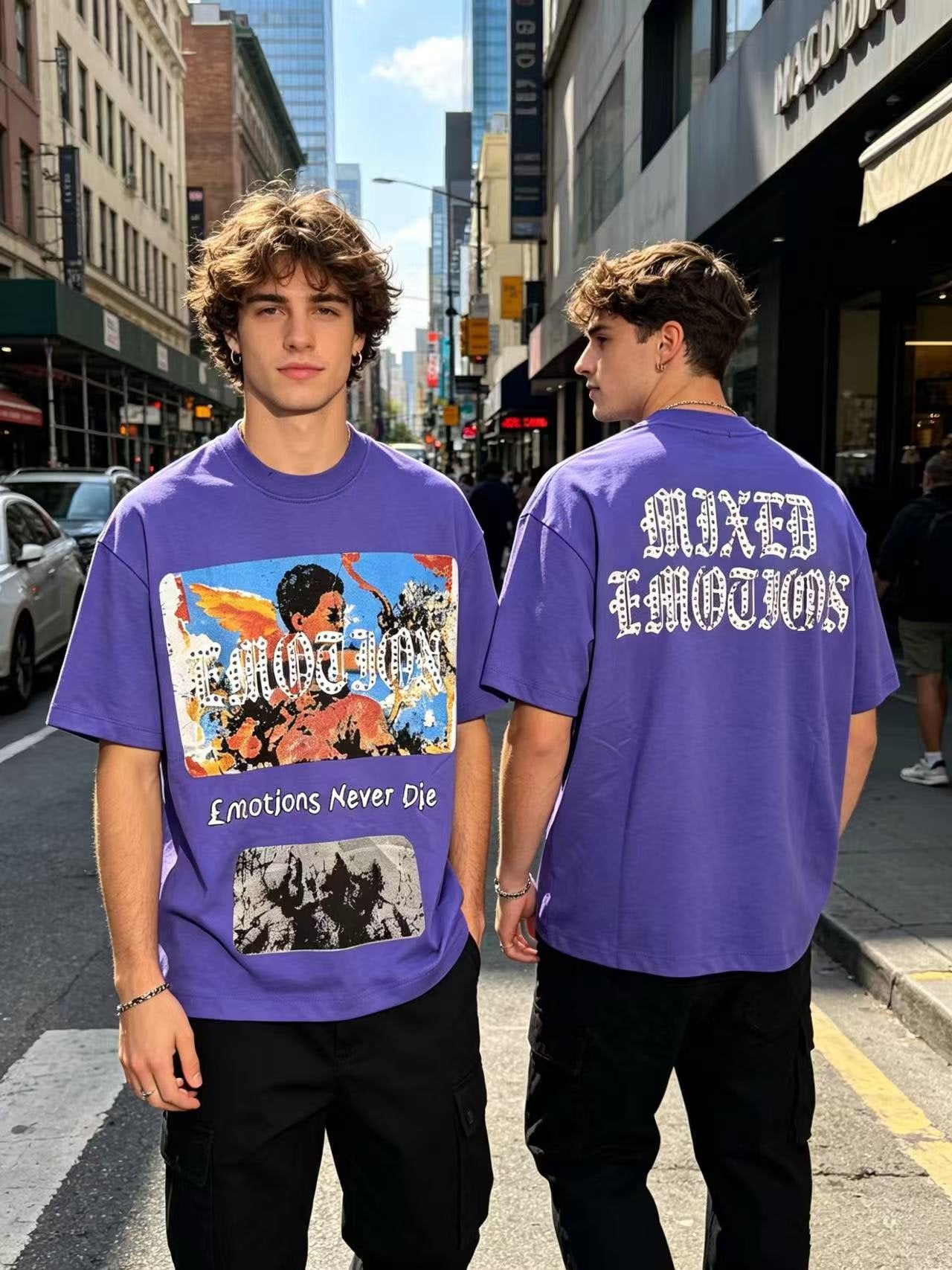 MIXED EMOTION Rhinestone Graphic T-Shirt — model