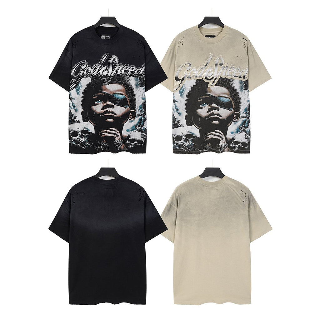 Godspeed Portrait Skull Distressed Short-Sleeve T-Shirt — comparison
