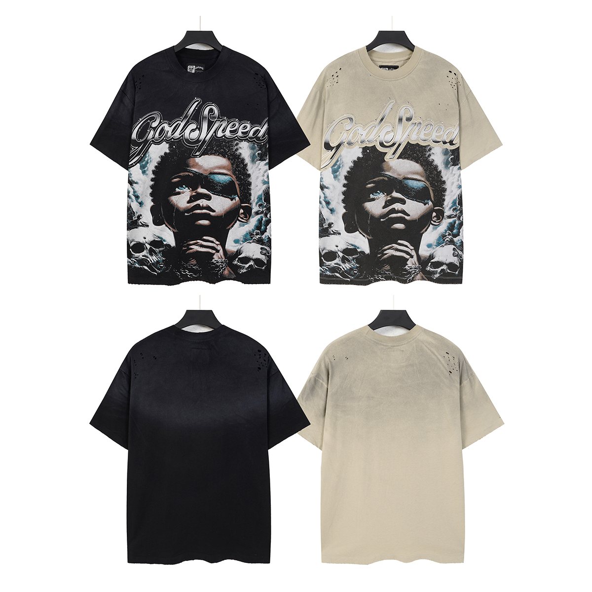 Godspeed Portrait Skull Distressed Short-Sleeve T-Shirt — comparison